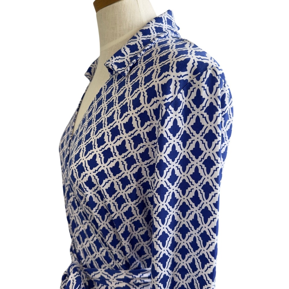Jones New York Signature Dress Women's Small Geometric V-Neck Crossover Stretch - Picture 7 of 15